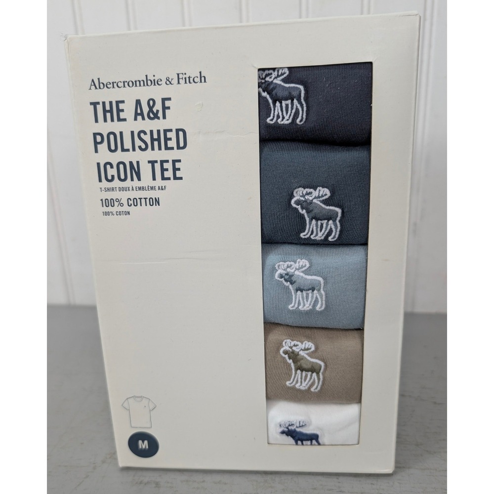 Abercrombie & Fitch Polished Icon Tee 5-Pack Men's M Multicolor Cotton Basic NEW